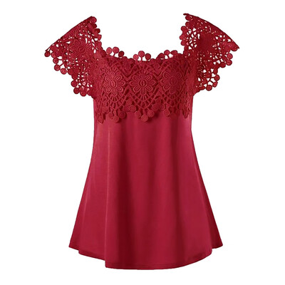 

Nomeni Women Summer Solid Lace Splice Patchwork Tee Lady Sexy Casual Loose Shirts Tops