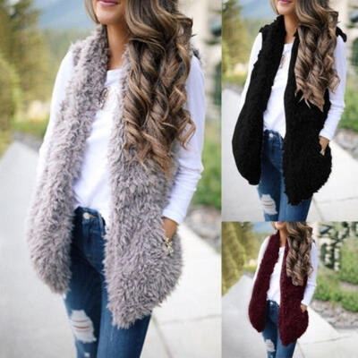 

Fashion Womens Winter Warm Sleeveless Fleece Jacket Ladies Cashmere Long-Haired Vest Coat