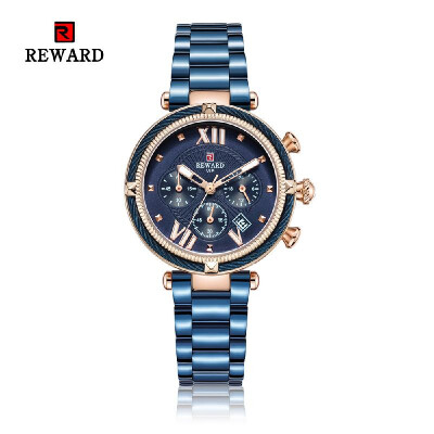 

REWARD Women Watches Feminine Waterproof Sport Quartz Watch Full Steel Chronograph Military Watch Women Girl Clock for Female