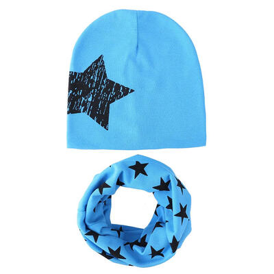 

2pcsSet Baby Hat Girl Boy Cap Kids Beanie Winter Stars Infant Cotton Scarf