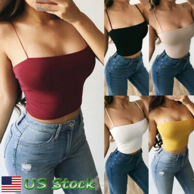 

USA Women Sexy Striped Crop Top Bustier Tube Crop Tank Top Cami Tops Vest Blouse