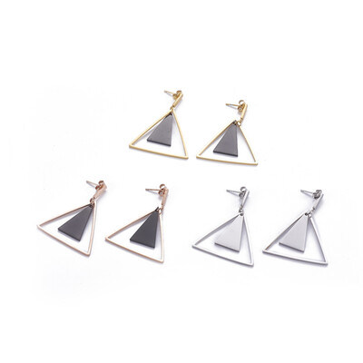 

304 Stainless Steel Ear Studs Triangle Mixed Color 45mm Pendant 295x335x1mm Pin 07mm