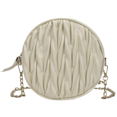 

Women Round Pleate Shoulder Bag Vintage Design Circular Crossbody Bag Female Solid Chain Messenger Bags Bolsa Handbag YJ