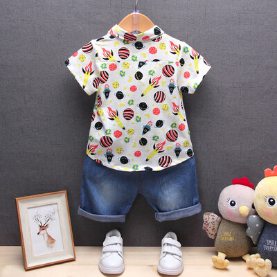 

Newborn Infant Baby Boys Rocket T-shirt Tops Denim Pants Outfits Clothes Sets
