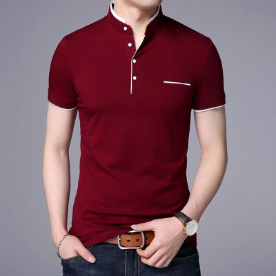 

Spot cotton mens stand collar short-sleeved T-shirt large size Slim casual mens temperament short T-shirt 7122 Light