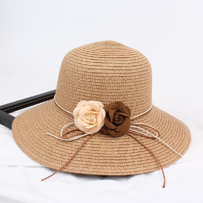 

Women Straw Hat Contrast Flower Color Block Foldable Sweet Sun Summer Outdoor Beach Cap