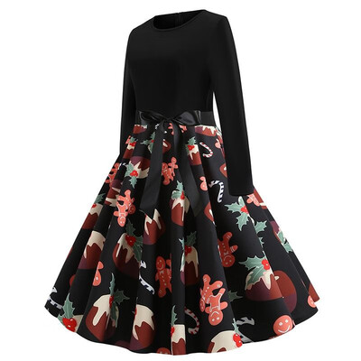 

Ebay AliExpress new Halloween print stitching long sleeve large swing dress to send ribbon Color 2XL