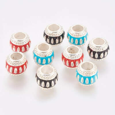

Alloy European Beads Enamel Barrel Silver MixedColor Size about 12mm in diameter 105mm thick hole 6mm