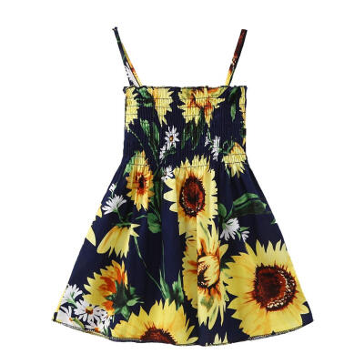 

Girl Sweet Summer Sunflower Print Wrap Chest Spaghetti Strap Backless Dress