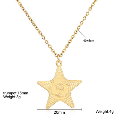 

New 12 Type Gold Metal Geometric Round Five-star Badge Pendant&Necklaces For Women Charm King Queen Portrait Dangles Necklace