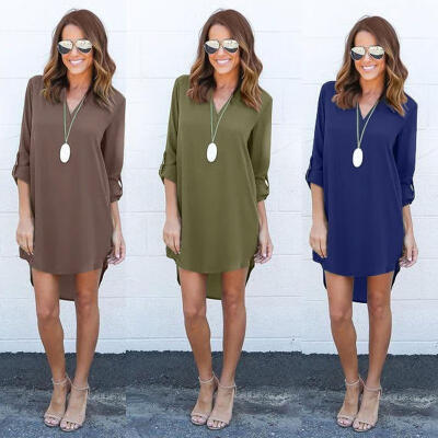 

Women Blouse Chiffon Long Sleeve Ladies T Shirt Casual Loose Short Dress Tops