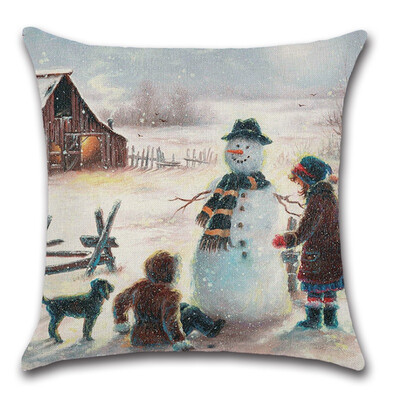 

Santa Claus New Year Gifts Snowman Printing Throw Pillowcase
