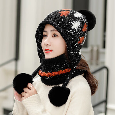 

Wool Hat Female Winter Hundred Sets Korean Edition Sweet Tide Plushing Thickened Warm Knitted Cap Lovely Ear&Moon Cap