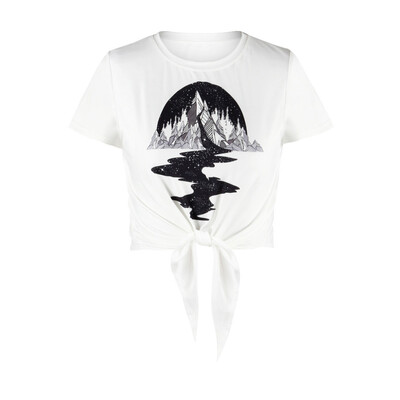

Nomeni Fashion Women Printed Bandage Short Sleeve O-Neck T-shirt Casual Blouse