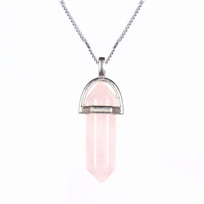 

Hot Sale Silver Hexagonal Column Necklaces Pendants Fashion Natural Stone Bullet Crystal Pendant Necklace For Women Jewelry