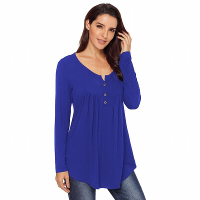 

Solid color V-neck button long-sleeved womens T-shirt casual slimming shirt