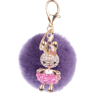 

Keychain Korea handmade cute plush bunny hair ball crystal rhinestone jewelry bag pendant