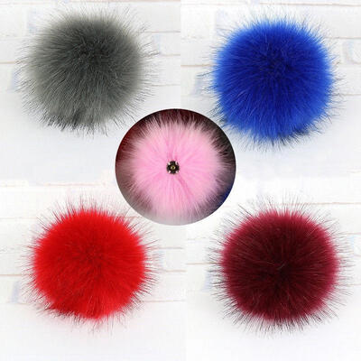 

1pc Faux Fox Fur Pom Pom with Press Button Fake Fur Hat Bubble Removable