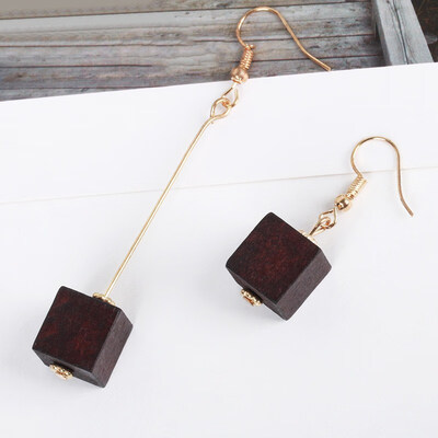 

EK174 New Boho Asymmetry Wood Geometric 3D Cube Square Drop Earrings for Women Jewelry Bijoux Long Pendientes Girl Gift Brincos