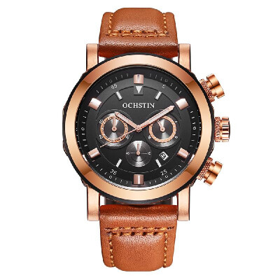 

OCHSTIN 2017 Fashion Luxury Men Watch Genuine Leather Quartz Luminous Wristwatch Water-Proof Chronograph Man Casual Watch Box