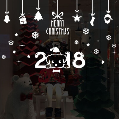 

Gobestart New Year 2018 Merry Christmas Wall Sticker Home Shop Windows Decals Decor