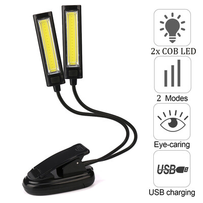 

Siaonvr Flexible USB Clip-On 2x COB LED Light Reading Study Desk Table Lamp Rechargeable