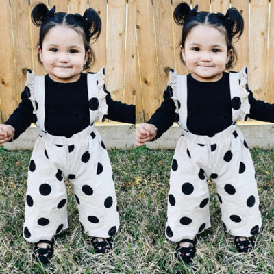 

Newborn Infant Baby Girl Long Sleeve TopsPolka Dot Strap Pants Overall Clothes