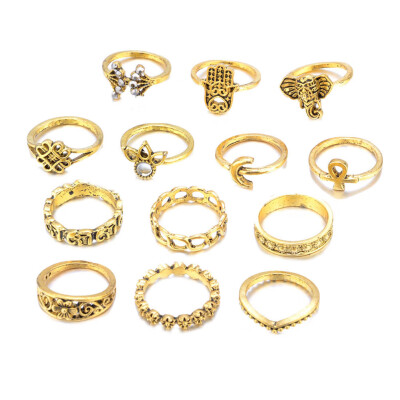 

13pcs Set Bohemian Lady Suit Ring Fatima moon Diamond Carving Ring