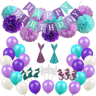 

76PcsSet Coated Paper Mermaid Topper Banner Balloon Girls Birthday Party Decor