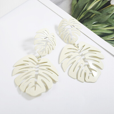 

ez55 Exaggerated Bohemia Colorful Metal Hollow Double Leaves Coconut Palm Leaf Big Beach Earrings For Women Girl Large Earrings