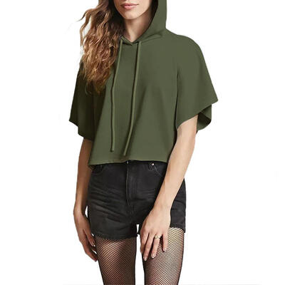 

Casual Women Short Sleeve Hoodies Lightweight Crop Tops Pullover Sweatshirt