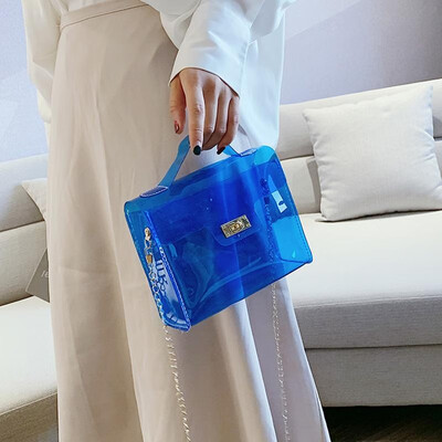 

Women Transparent PVC Shoulder Bag Chain Shoulder Sheer Holiday Beach Crossbody Bag Casual Messenger Bag Handbag