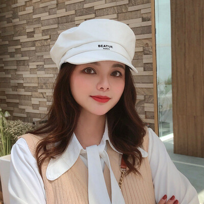 

Japanese leather letter octagonal Hat FallWinter Military Hat Female British Leisure Painter Hat Retro Lin Shanshan Newsboy Hat