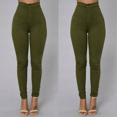

Pencil Pants Womens Fashion Stretch Skinny Pants High Waist Solid Long Trousers