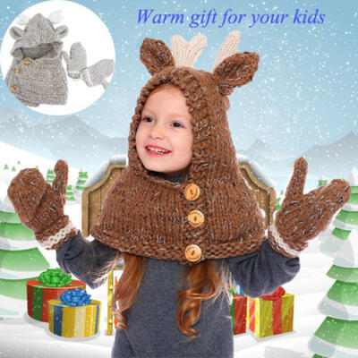 

Christmas Elk Boys Girls Kids Winter Warm Beanie Hats Scarf Cap Set Earflap Gift