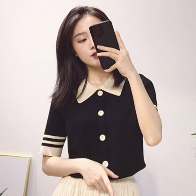 

Woman College Style Polo Collar T-shirt Wild Sweet Gril T-shirt Japanese Style