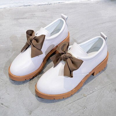 

Ins soft sister small leather shoes female British wind spring bow lazy person a foot high heel retro single shoes
