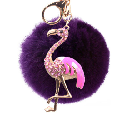 

Flamingo Keychain Rex Rabbit Fur Ball Exquisite Accessories Car Keychain