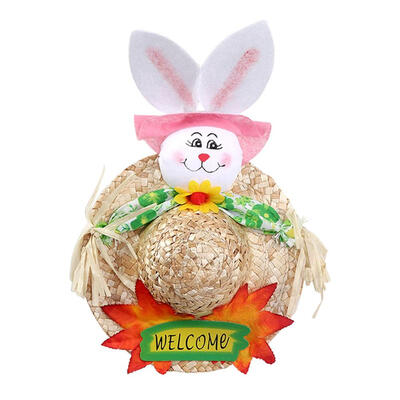 

Creative Kids Handmade Straw Cap Rabbit Easter Toys Home Ornaments Gift