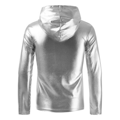 

Mens Soft Flash T-Shirt High Collar Long Sleeves PU Faux Leather Tops Clubwear