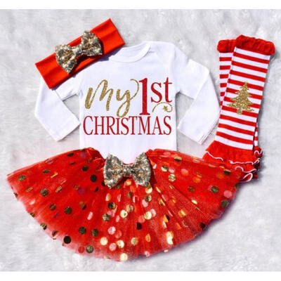 

UK 5Pcs Newborn Baby Girl Christmas RomperDot DressLeg Warmers Outfits Clothes