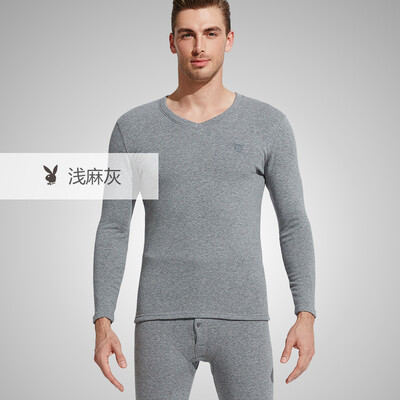 

Playboy PLAYBOY autumn&winter mens thermal underwear set thermal underwear men plus velvet thick V-neck long-sleeved middle-aged warm cotton sweater light gray XXL