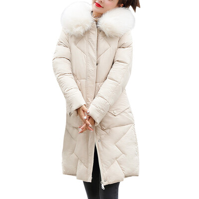 

Toponeto Women Fashion Outerwear Long Cotton-padded Jackets Pocket Faux Fur Hooded Coats
