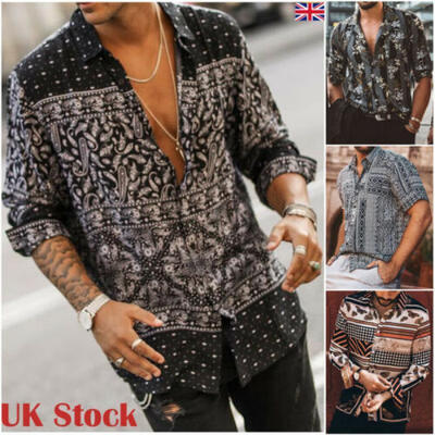 

Fashion Summer Hawaiian Men Floral short Sleeve V Neck T-shirt Casual Shirts Top