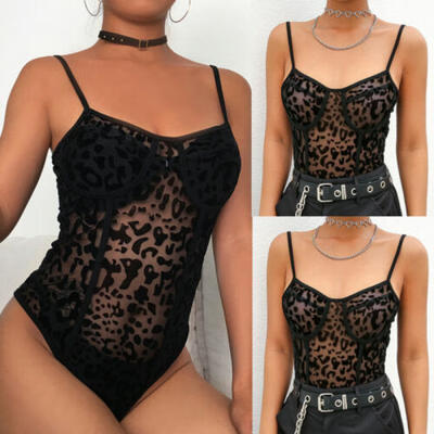

Women Bodycon Bodysuit Lady Round Neck Lace Leotard Jumpsuit Vest Tops Lingerie