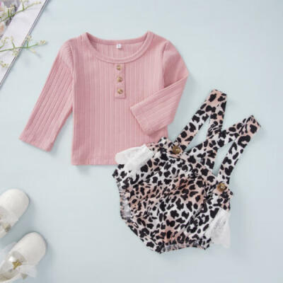 

2PCS Newborn Baby Girl Winter Clothes Set Romper Jumpsuit Leopard Pants Outfits