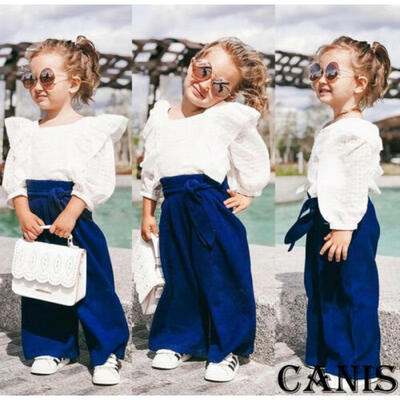 

Toddler Kids Girls Outfits Clothes White Lace Tops Blouse Loose Pants 2Pcs Set