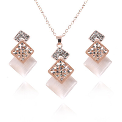 

Fashion Square Geometric Jewelry Sets Pendant Necklace Earrings Crystal Rhinestone Jewelry Set For Women