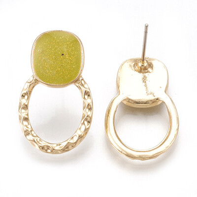 

Alloy Enamel Stud Earrings with Glitter Powder Ring Light Gold Yellow 25x15mm Pin 07mm