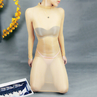 

Women Glossy Oil Shiny Bodystocking See Through Sheer Bodysuit Tights Bodyhose
